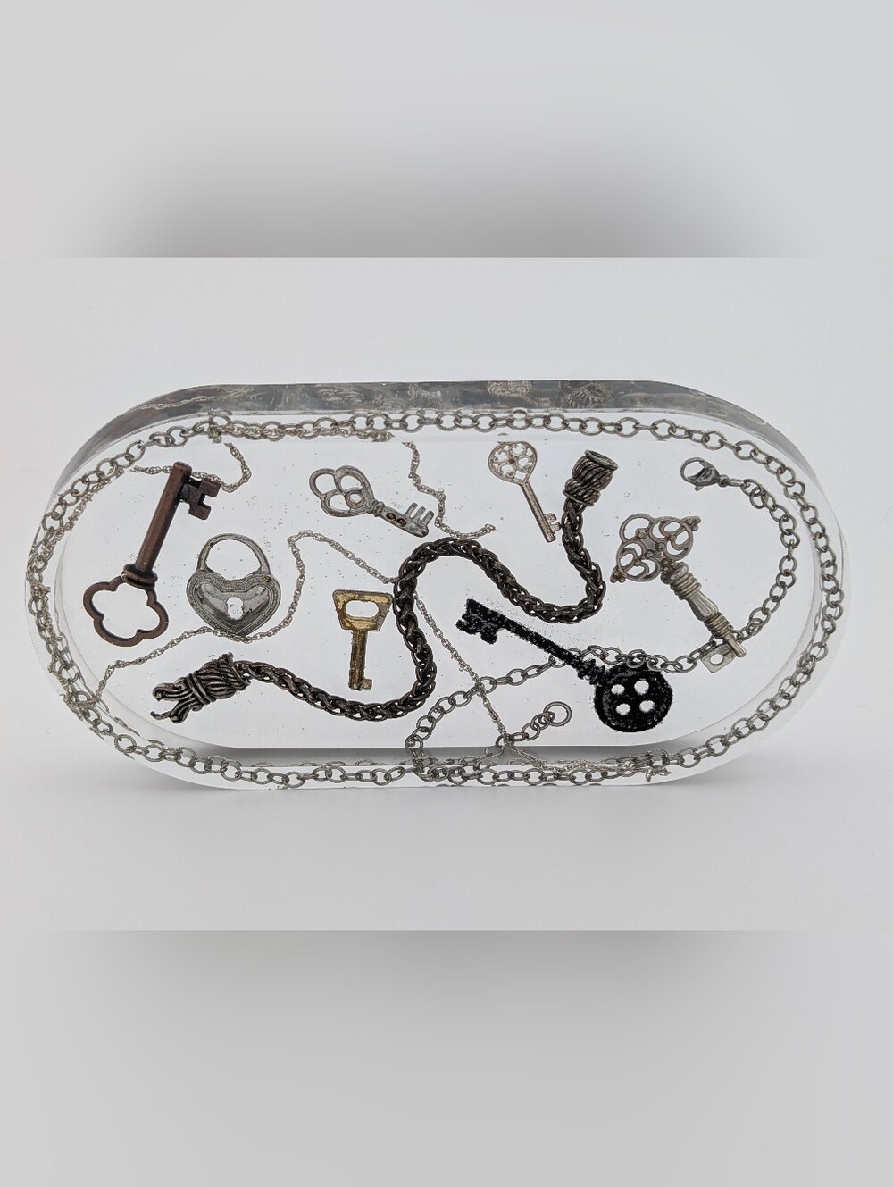 Vintage Chain & Key Jewelry Tray - Handmade Upcycled Decor Gifts